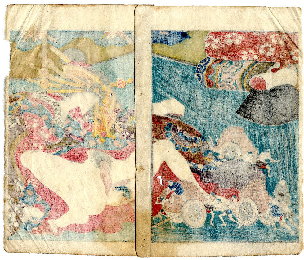 Miniature : shungaisart - 1840 - shunga woodblock print - satire - Hokusai - vagina wishing well - impressions