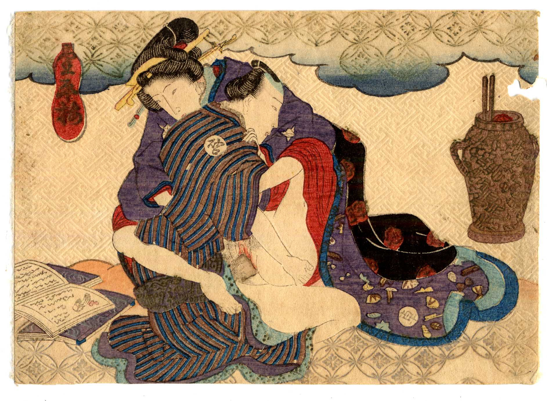 shungaisart - 1830 surimono shunga woodblock print picture - Japanese erotica