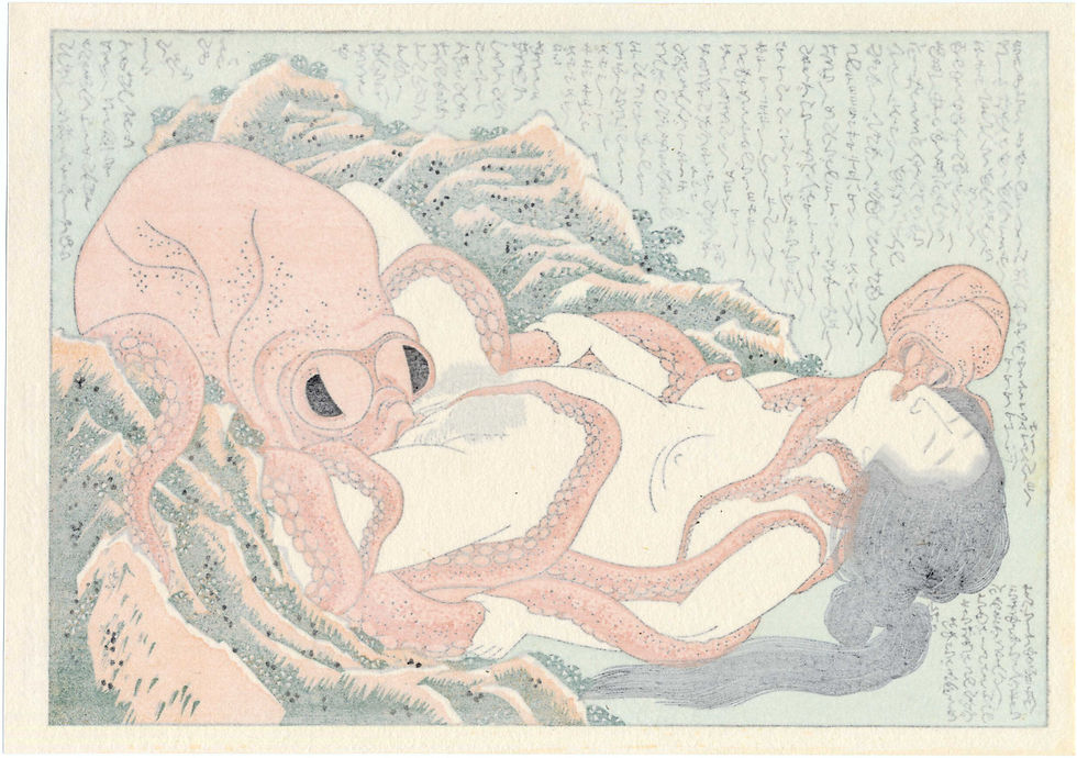 shungaisart - Rare - Hokusai shunga - Octopus Shunga - Japanese erotic art - Hokusai octopus - shunga art