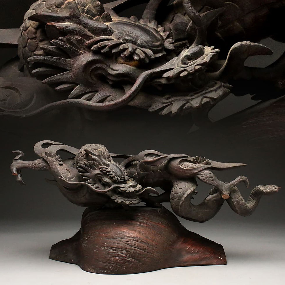 Miniature : shungaisart - Rare - 1850 - Japanese Antique Dragon Carving - Ryu - Buddhist Art