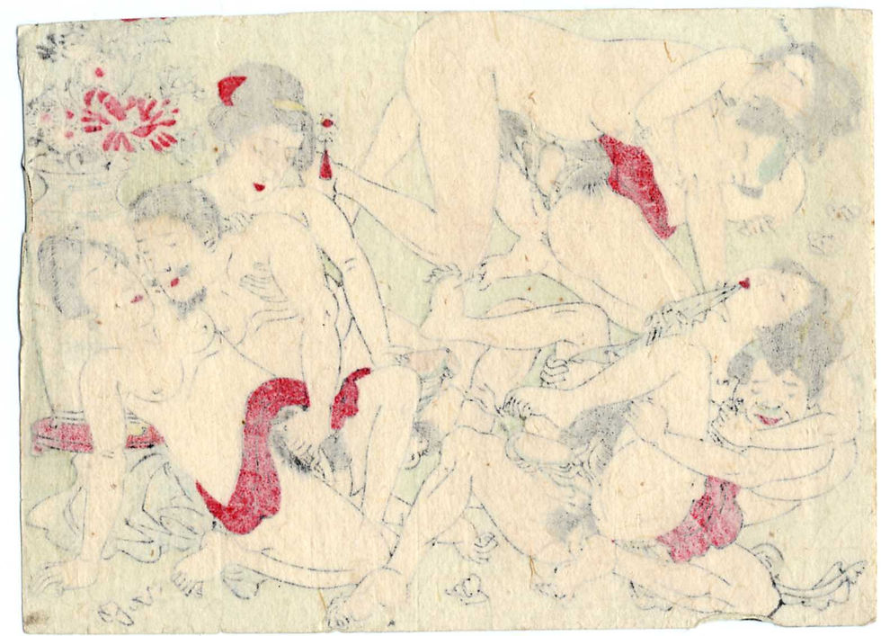 Miniaturbild: shungaisart - 1895 - Odd Shunga woodblock print - Group Orgy - #2 - reverse