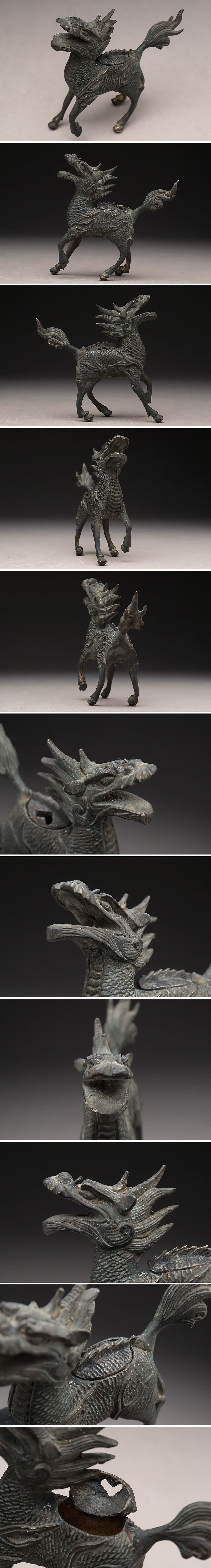 Miniature : shungaisart - Japanese antique - Incense Burner - Kirin - Dragon Horse - mythical beast - copper figurine