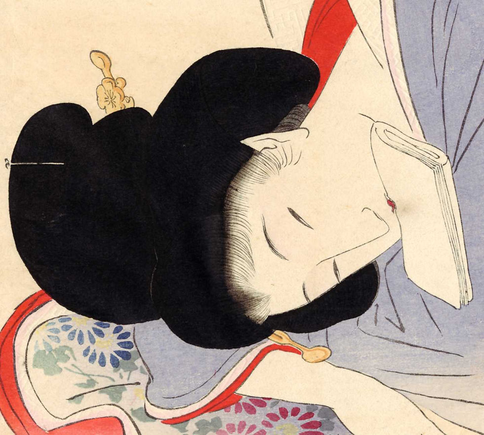 Miniature : shungaisart - 1897 - Keishu - DELUXE Shunga Woodblock Print - Hazakura - hair lustre