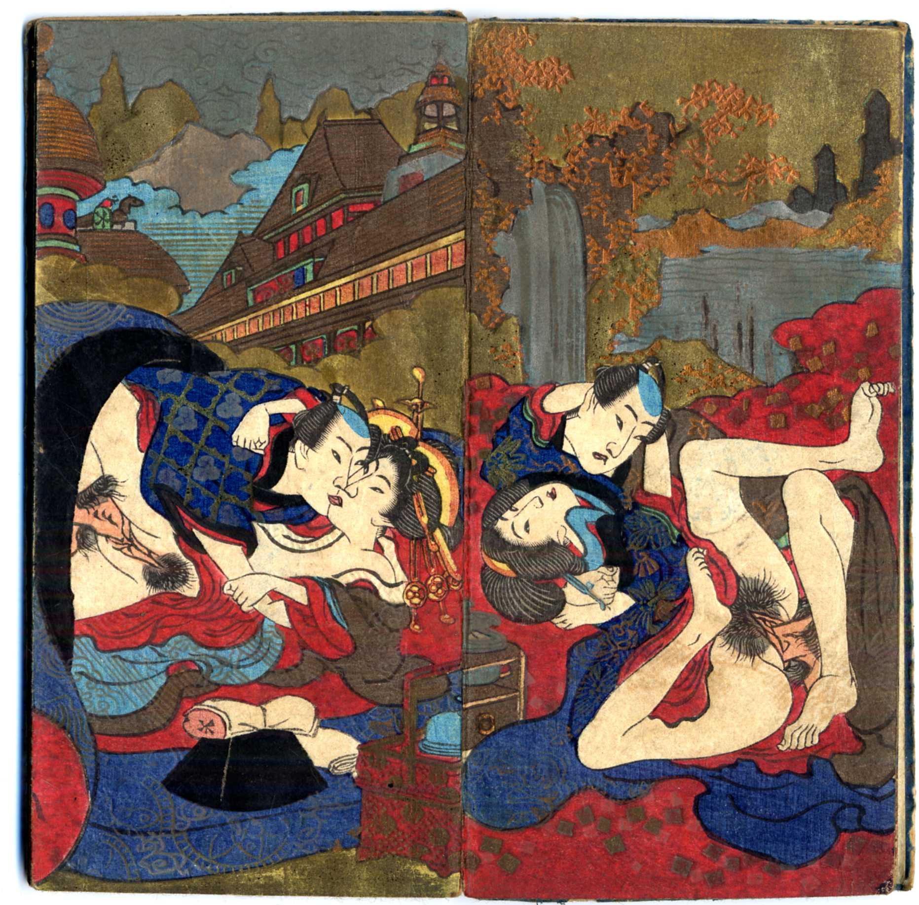 shungaisart - VERY RARE - 1865 - KYOSAI - DELUXE Shunga - mica shunga