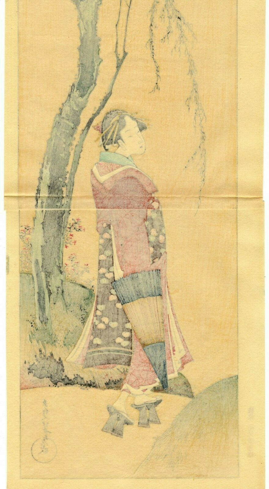 Miniaturbild: Hokusai - Woodblock Print - 100 Views of Mt. Fuji - Beauty & Willow Tree