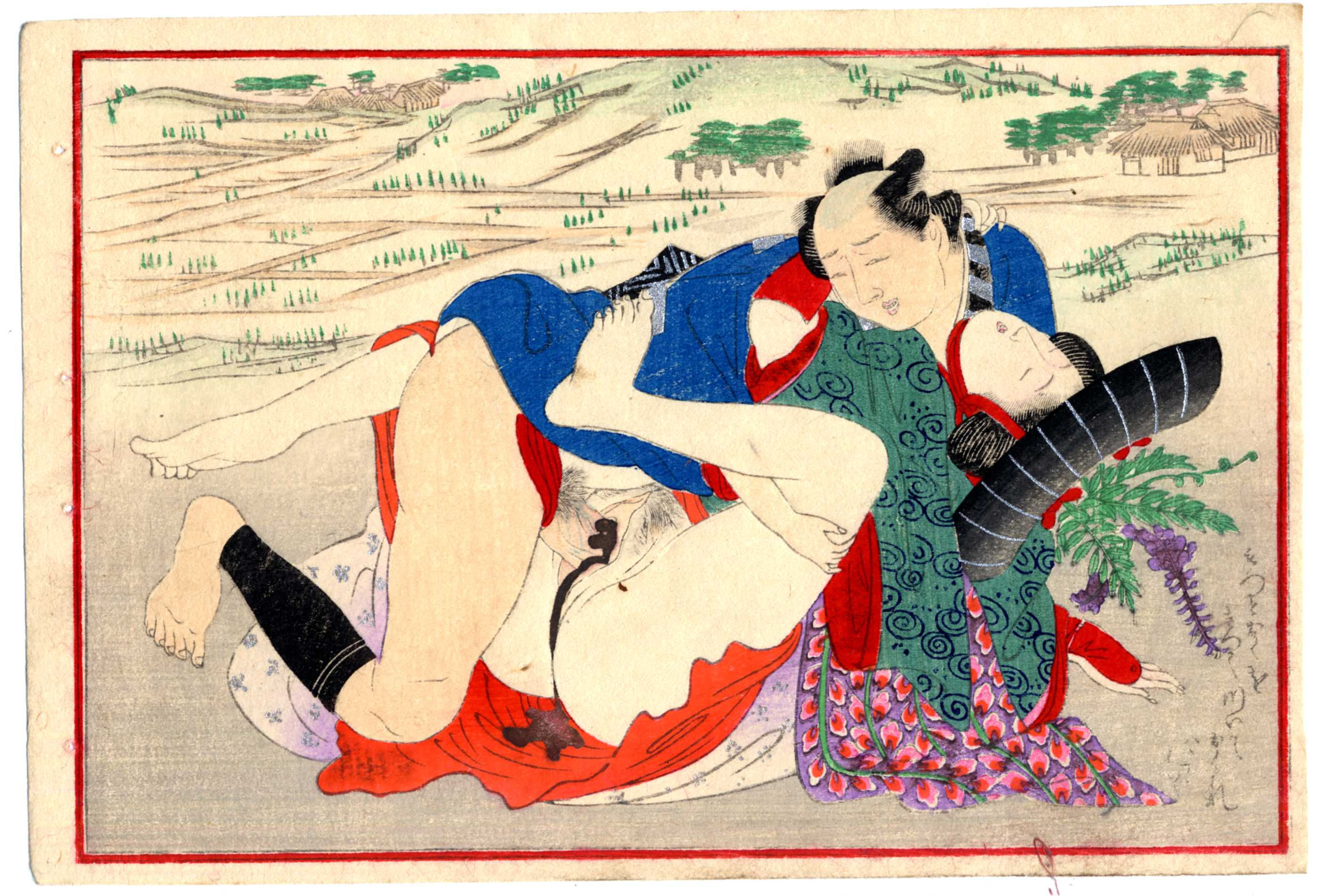 shungaisart - 1890 - Tomioka Eisen - Shunga woodblock print - Farmers - Break Time