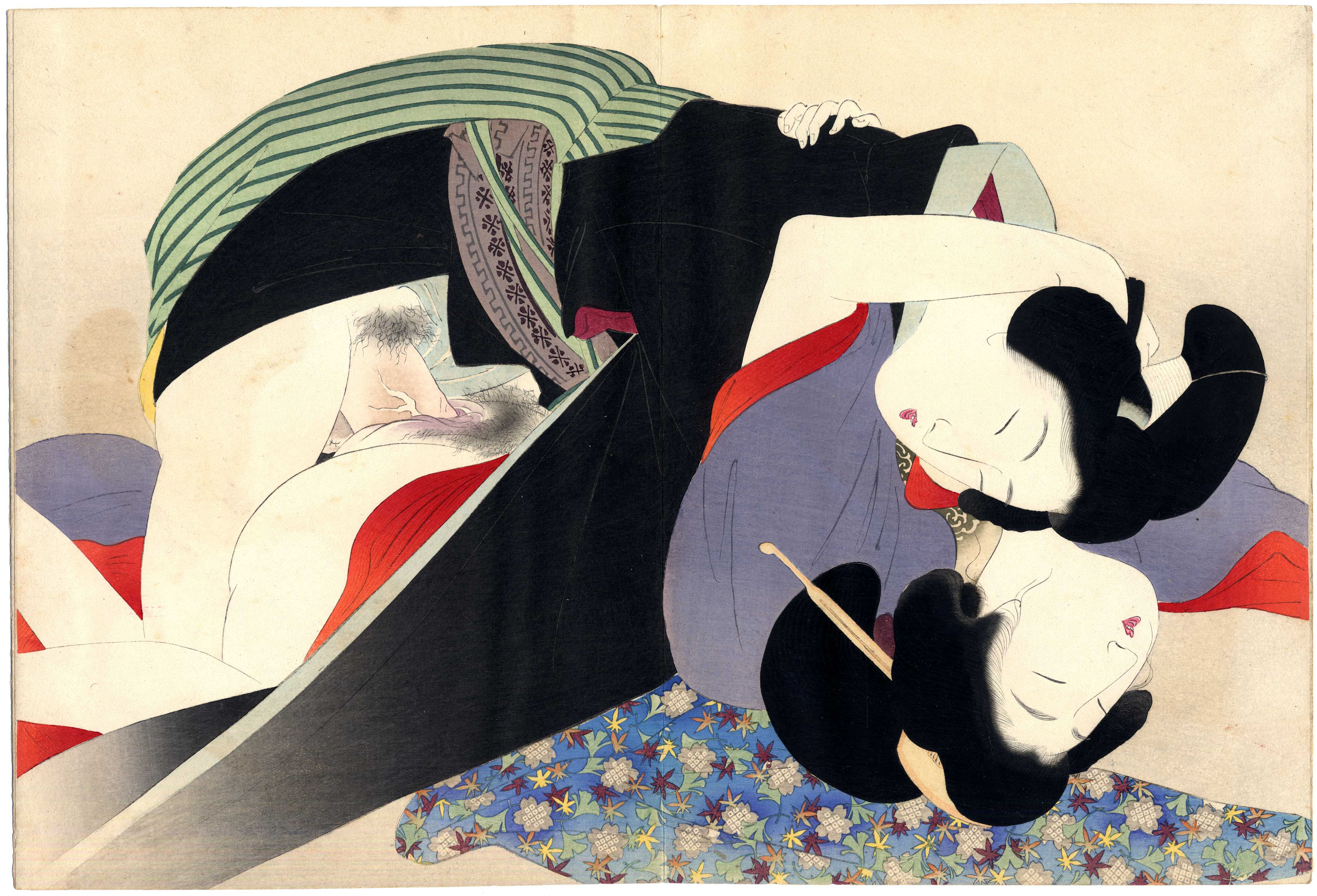 shungaisart - 1905 - Terukata - Shunga woodblock print - Meiji Period shunga - antique erotic art