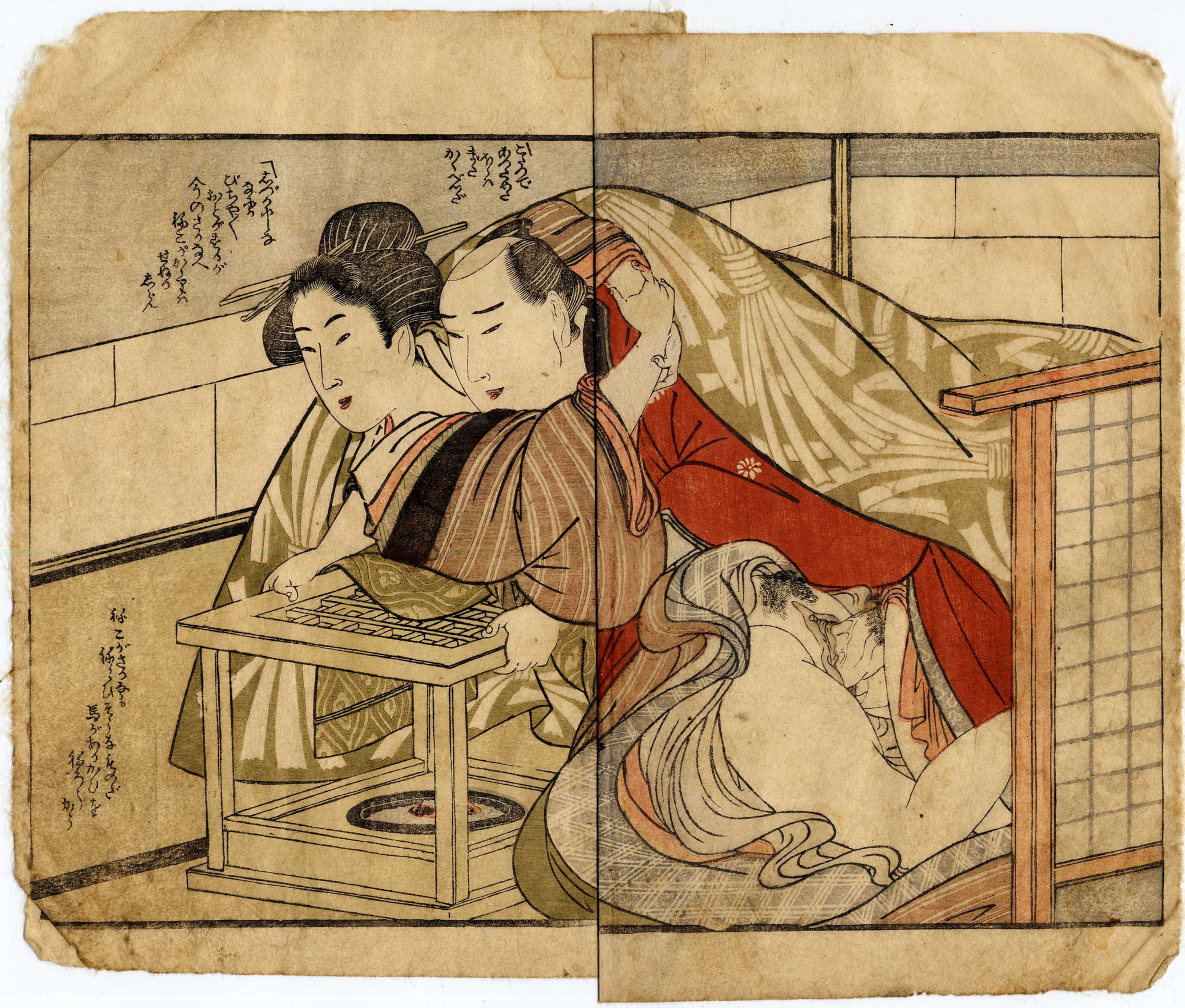 shungaisart - 1810 - Hokusai/Utamaro - Shunga - Staying Warm - Japanese erotic art