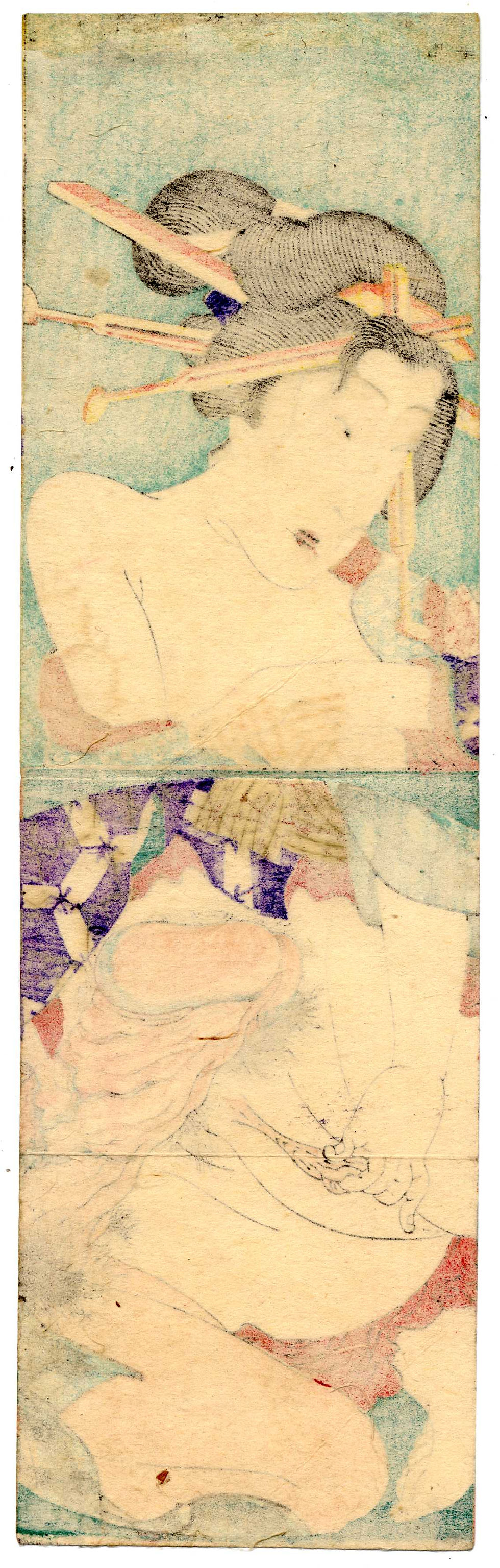 Miniature : shungaisart - 1860 - Shunga Trick Picture - Toy Print - antique erotic game