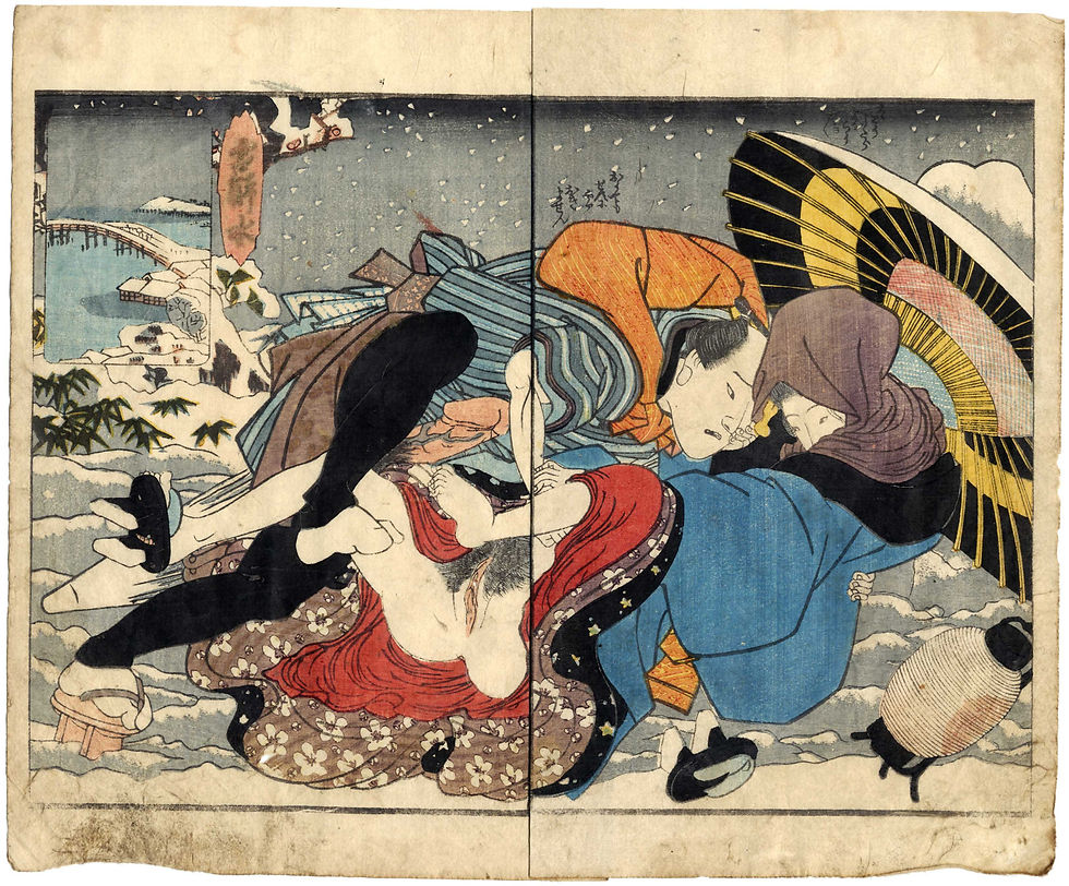 shungaisart - 1838 - EISEN - Shunga woodblock print - Classic Winter Erotica