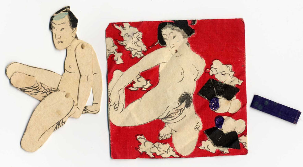 Miniature : shungaisart - Rare - 1860 - Utagawa - Shunga - Trick Picture - Shikake-e - Japanese erotic art - nude male & female