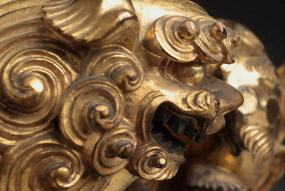 Miniature : shungaisart - Divine - 1800 - Japanese Antique - Gilt Wooden Statue - Gold Lion Dog - Buddhism
