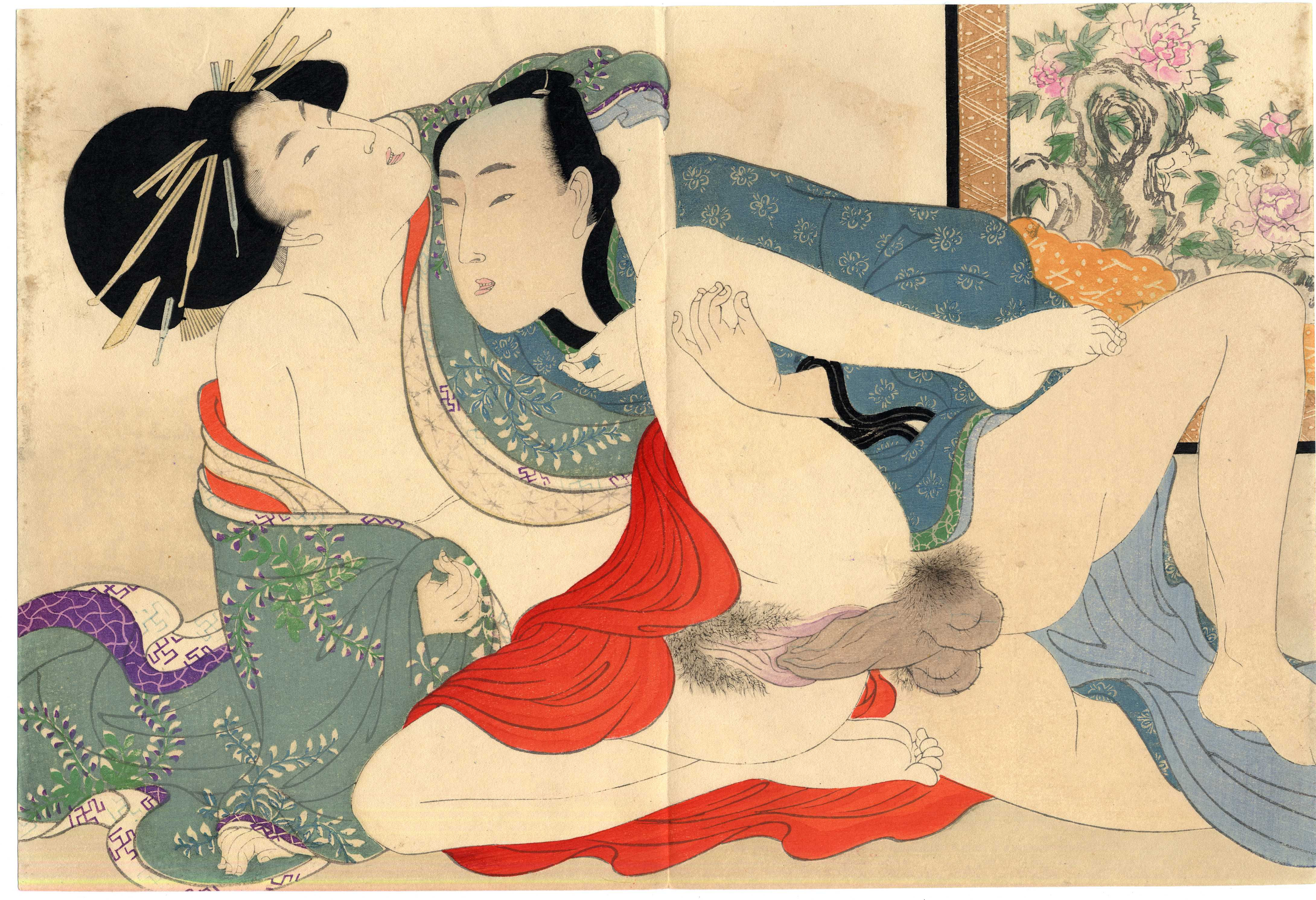 shungaisart - 1900 Utamaro Shunga - Japanese erotic art woodblock print picture - Komachibiki