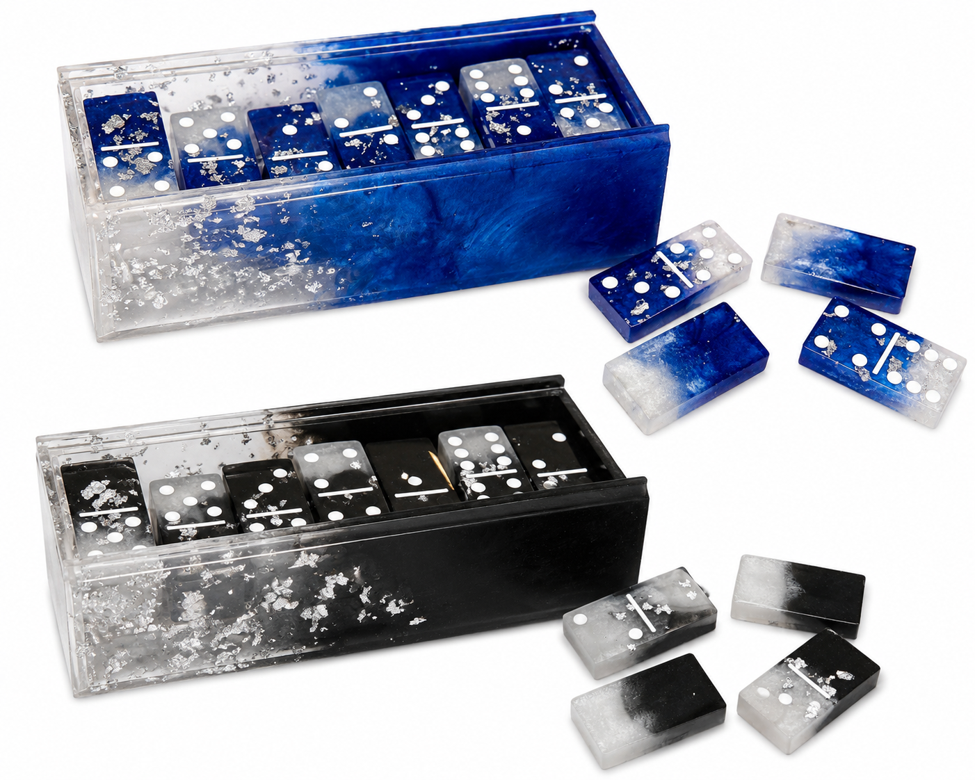 Colored Domino Sets with White and Flakes