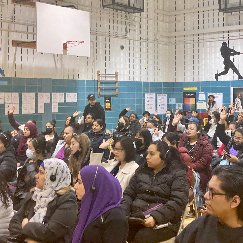 Parents asking questions and listening to simultaneous translation