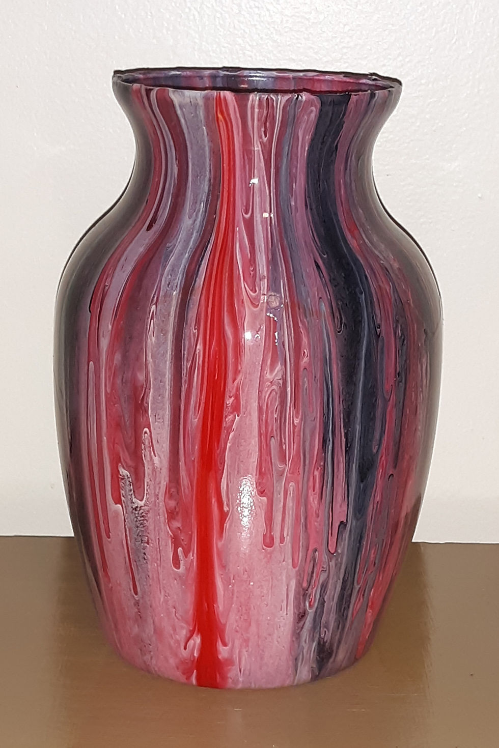 Abstract art hand painted red Jardin Glass vase.