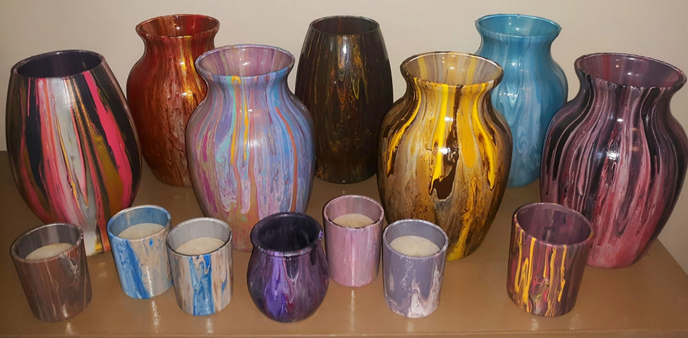 OOAK hand painted abstract art glass vases and candle holders.