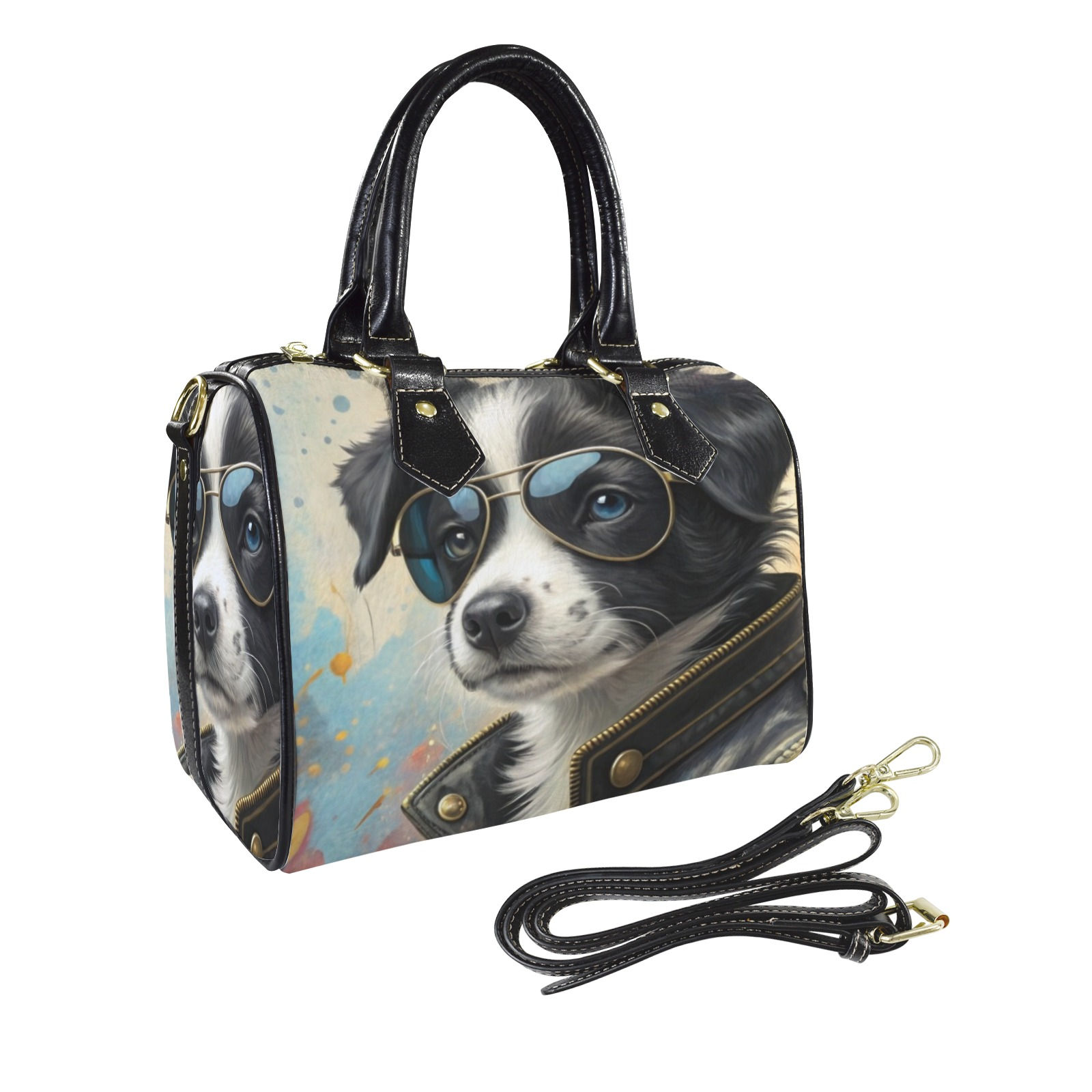 Rebel Puppy 'Fonzie' Artistic Inspired Boston PU Leather Handbag.