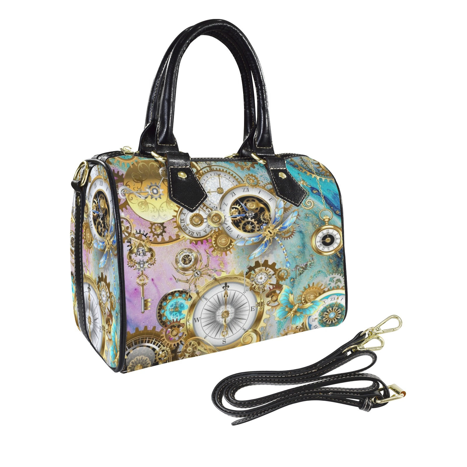'Timeless Wonder' Steampunk Inspired Artistic Boston PU Leather Bag.