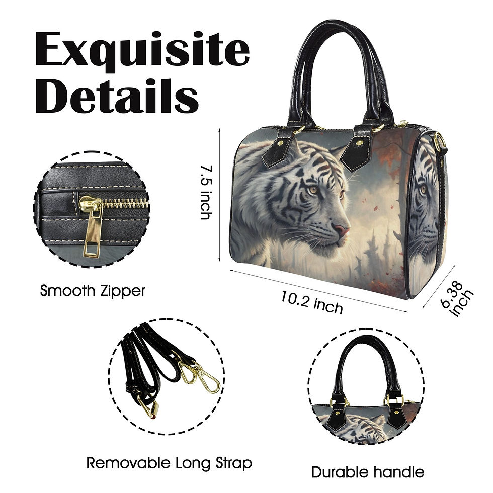 Thumbnail: White Tiger Artistic Wild Cat Inspired Boston PU Leather Cat Handbag