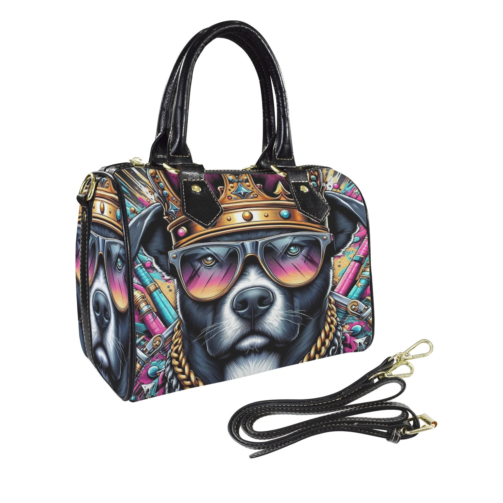 King O-Dog Street Art Inspired Boston PU Leather Handbag