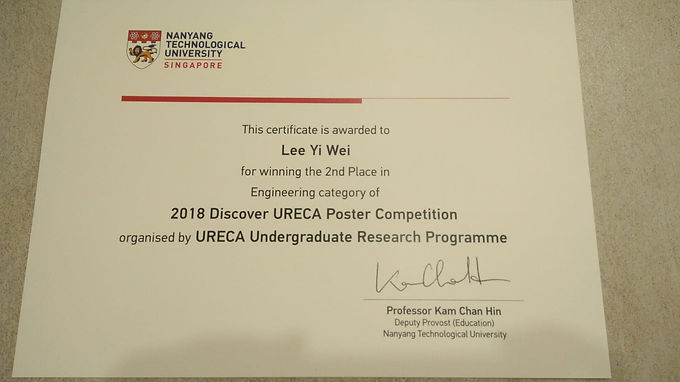 Great results from our URECA student at the 2018 Discover URECA Poster Competition