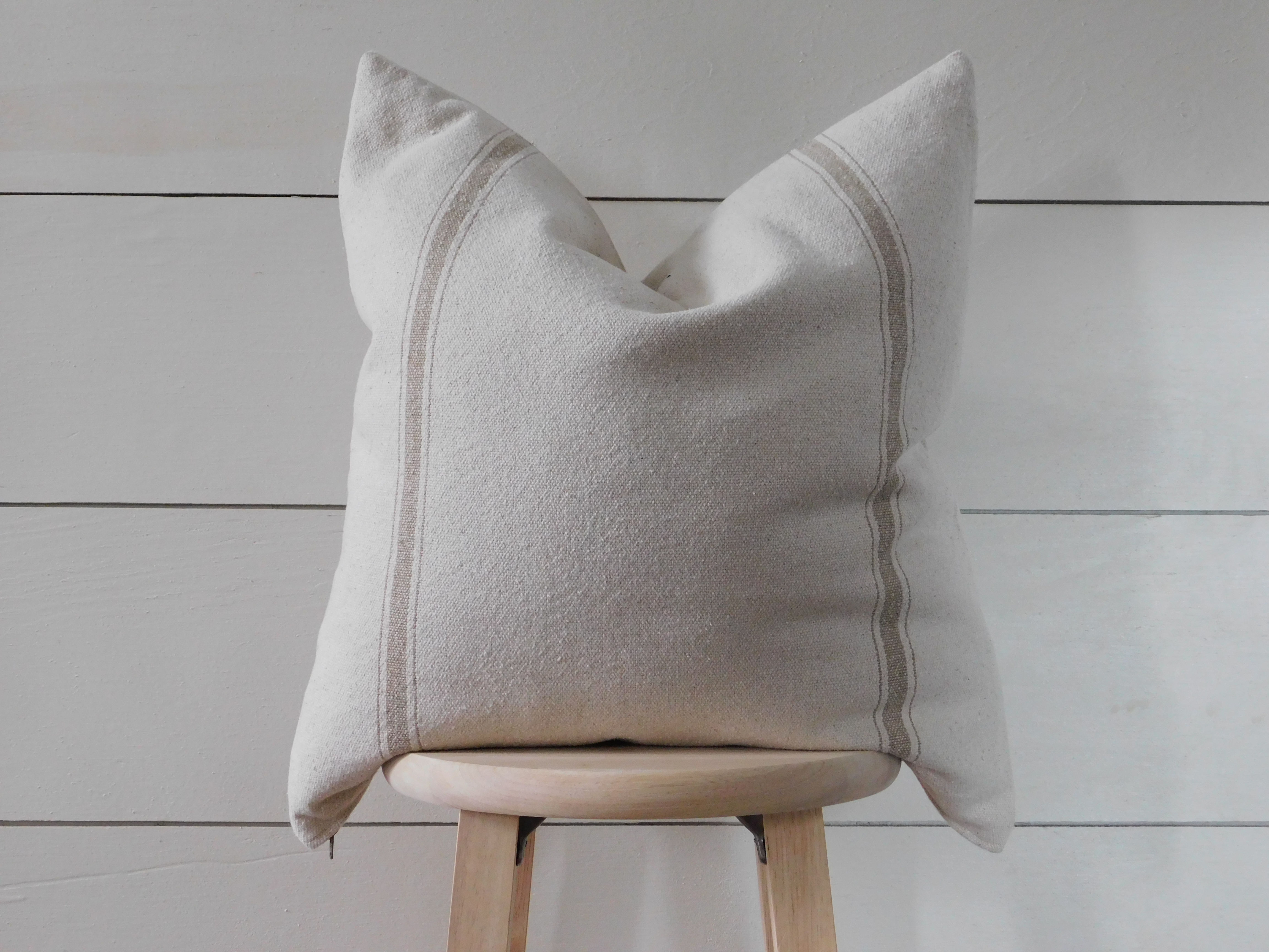 Pillow Cover - Tan 3 Stripe | Beige Fabric