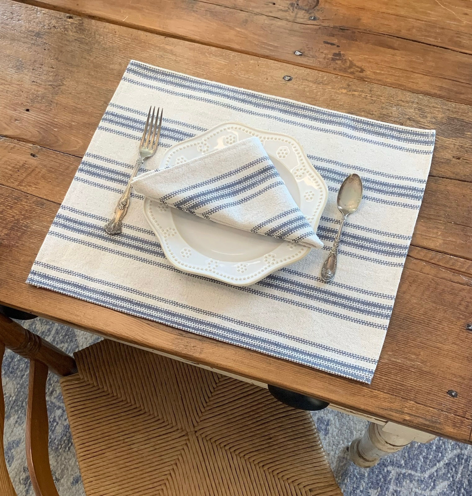 Grain Sack Placemat - Blue 12 Stripe
