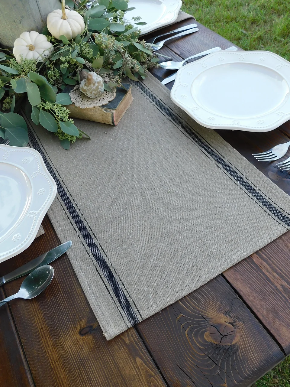 Grain Sack Table Runner Brown Grain Sack Fabric Black Stripe