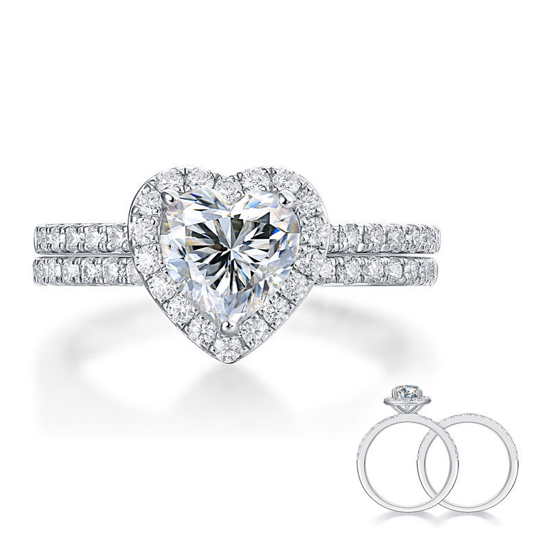 1 Carat Heart Moissanite Ring Set 2 Piece | 925 Sterling Silver