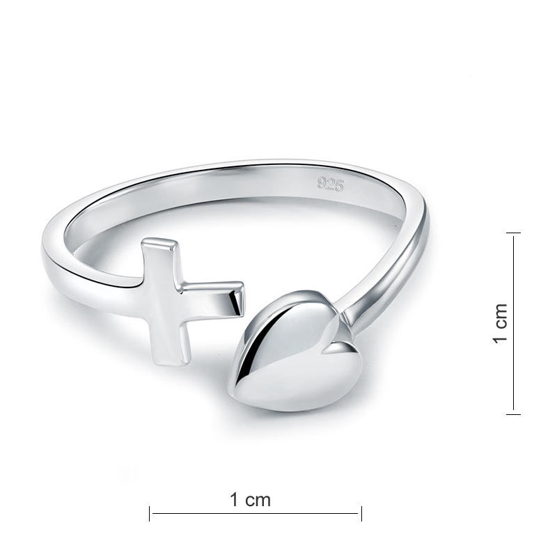 Thumbnail: Cross Heart Sterling Silver Ring | 925 Sterling Silver
