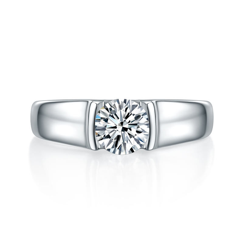 Thumbnail: Men's Moissanite Ring | 925 Sterling Silver | 1 Carat Tension Solitaire