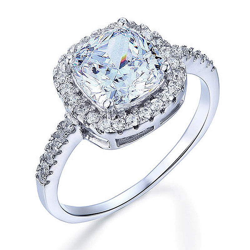 Cushion Cut Halo Engagement Ring | 3 Carat | 925 Sterling Silver