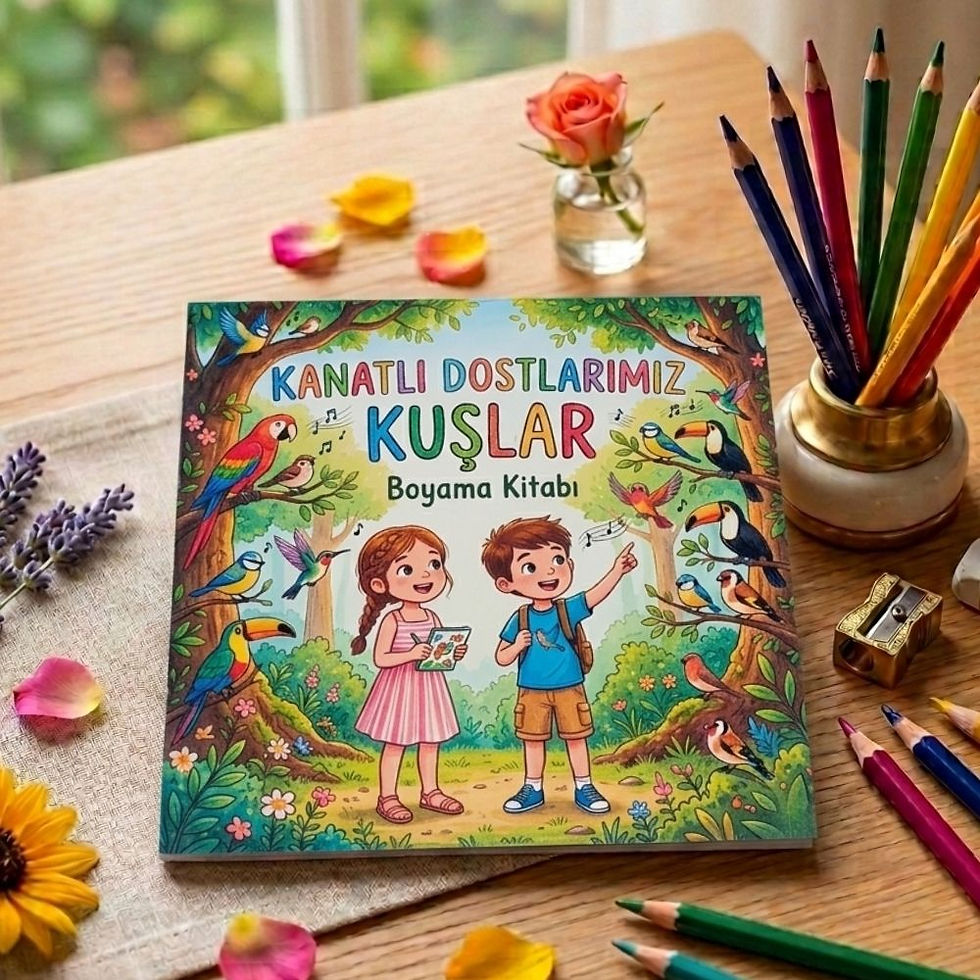 Kuş Temalı 8x8 cm Mini Boyama Kitabı