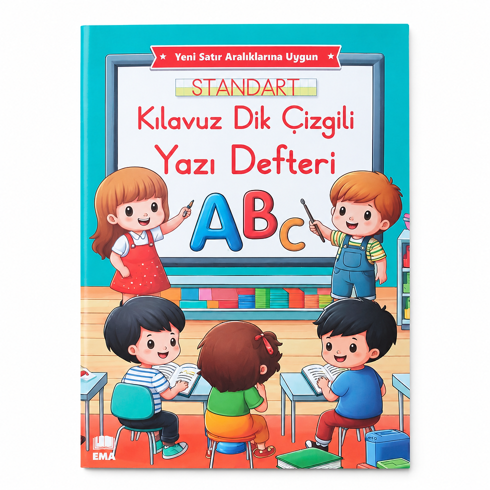 19x27 cm dik kılavuzlu güzel yazı defteri, 48 sayfa, 13 yazma satırı, sarı beyaz kılavuzlar ve büyük küçük harf örnekleri