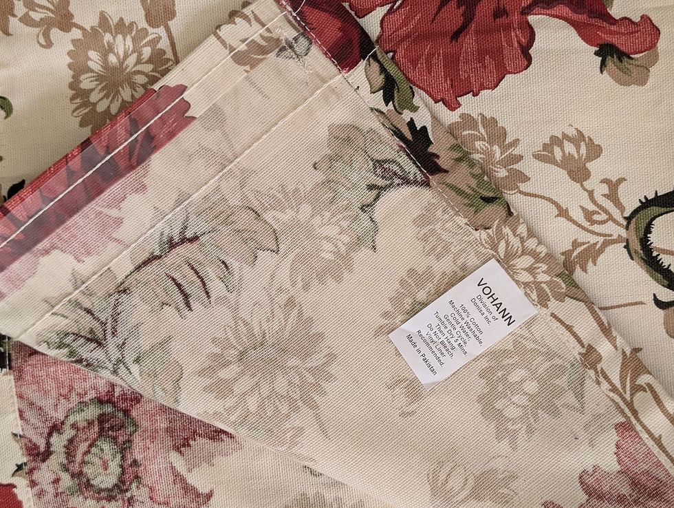 Thumbnail: Floral Shower Curtain Cotton Red Poppies 68 x 72in New