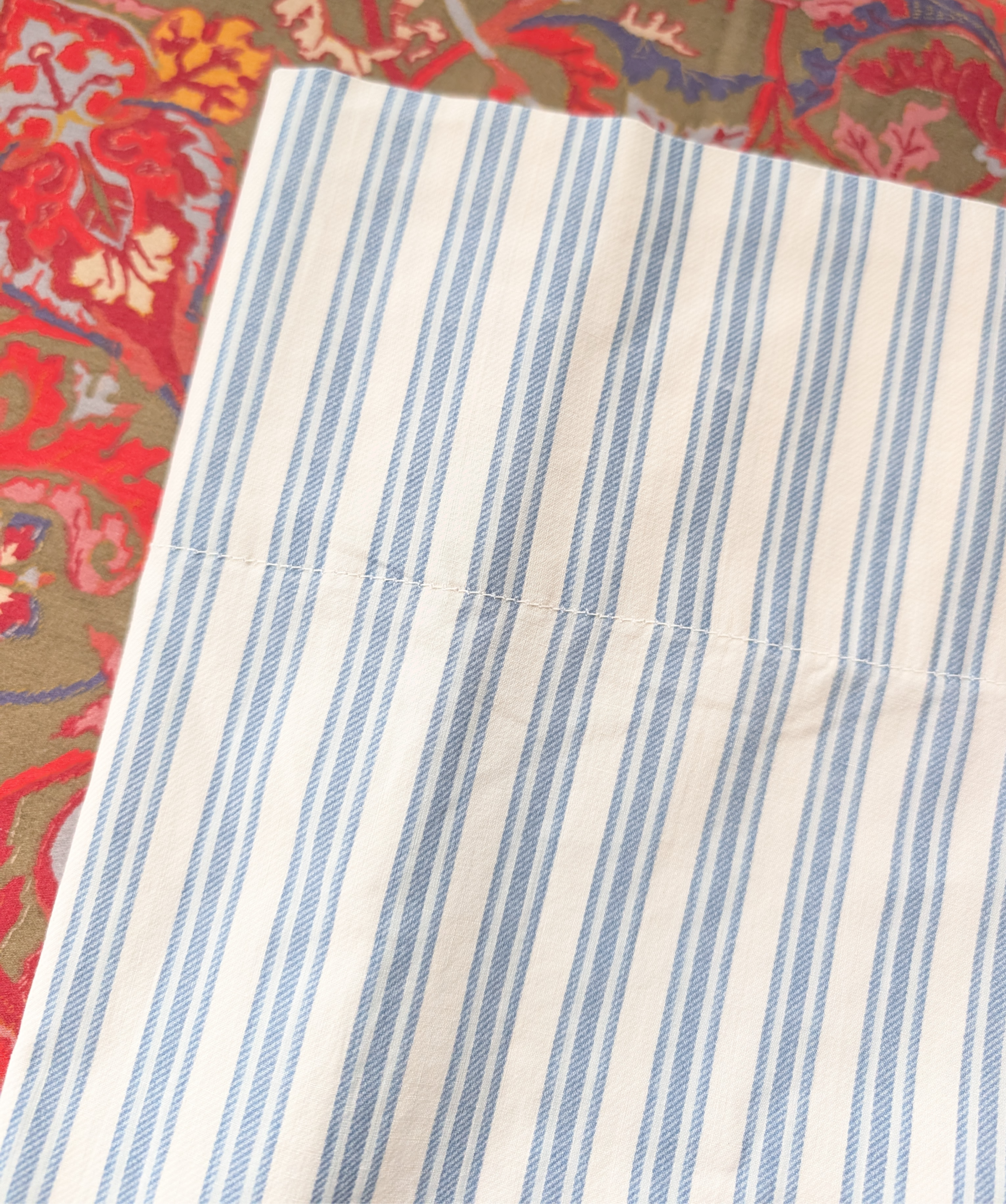 Ralph Lauren Claudine Twin Flat Sheet Blue Striped French Country