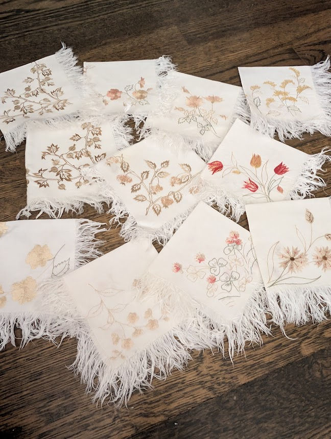10 Tea or Cocktail Embroidered Napkins 10inch