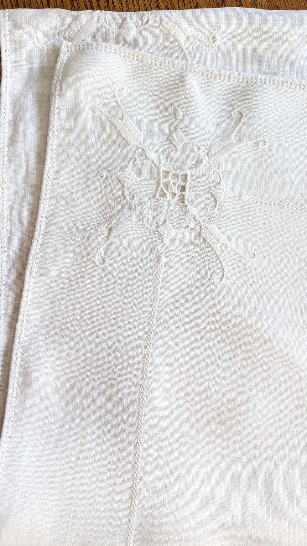 Thumbnail: Vintage Set of Six Placemats+ Napkins + Runner Geometric Italian Embroidery  Set of 6 placemats, napkins and matching runner