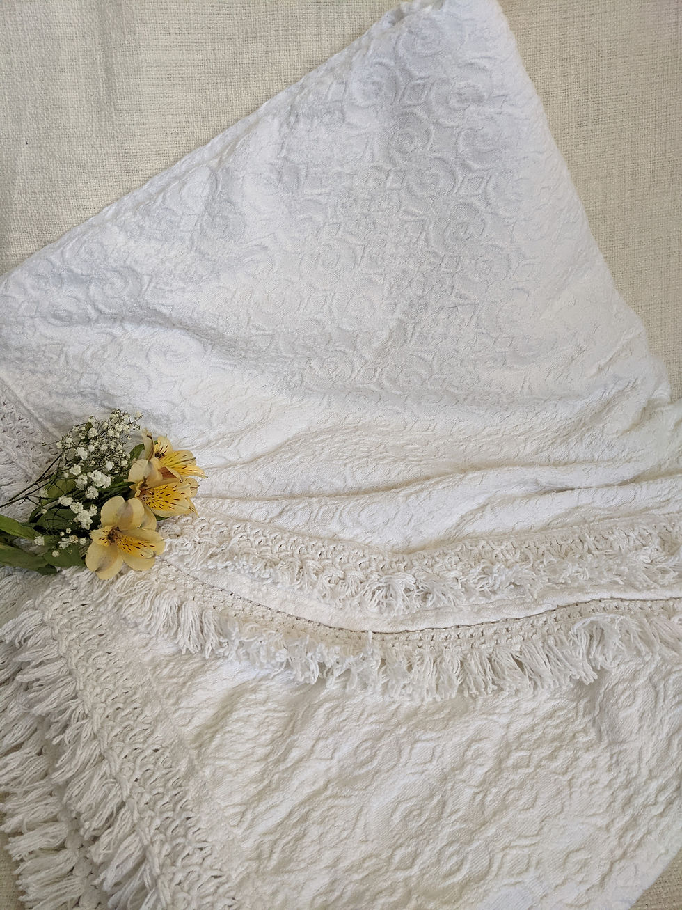 Bates Queen Bedspread Fringe White Cotton