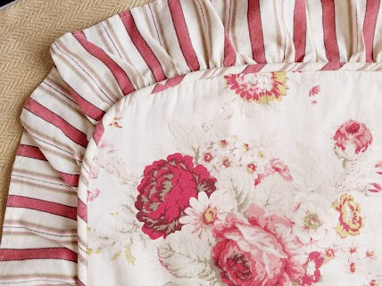 Thumbnail: Waverly Norfolk Rose Ruffled~Standard Shams~ Floral/Striped