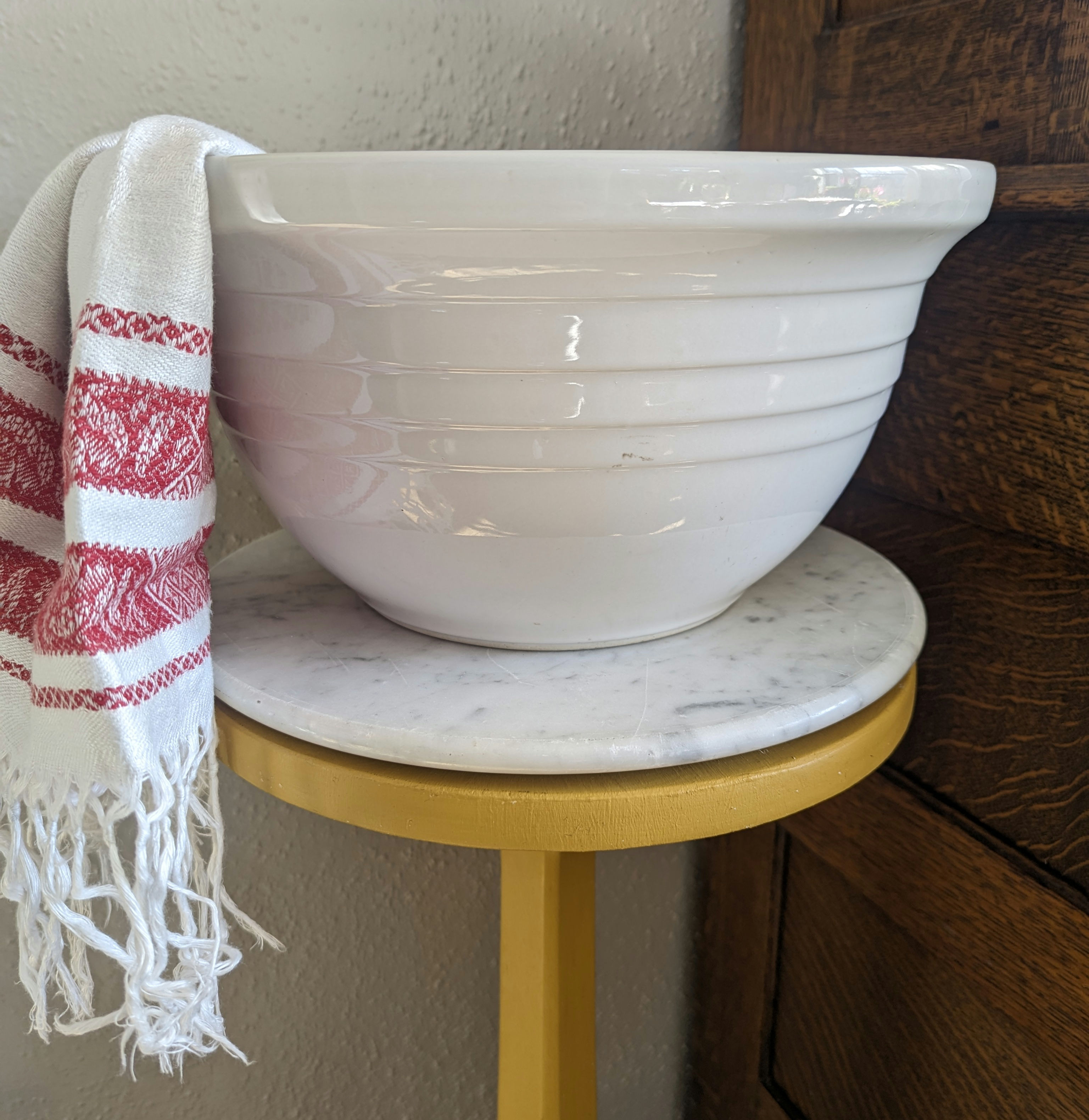 Friendship Pottery FP Roseville Ohio Heavy White Banded 12" 6 Qt. Mixing Bowl