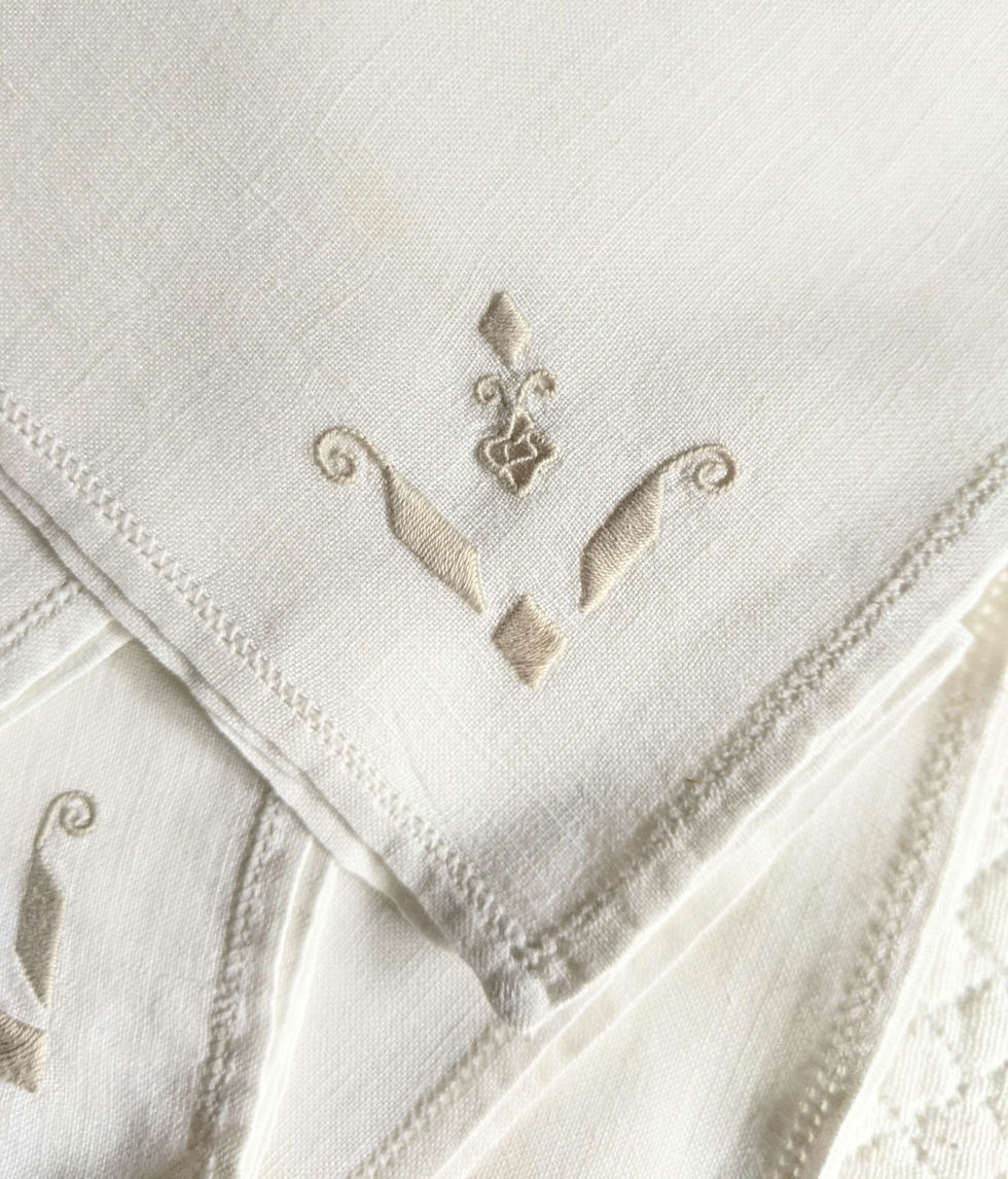 Linen Luncheon Napkins Set of 8 Italian Taupe Embroidery 16in