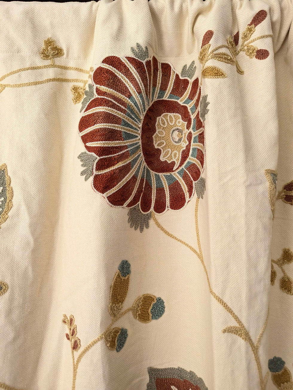 Thumbnail: Pottery Barn Margaritte Curtain Panel Crewel Linen Blend 50x 95