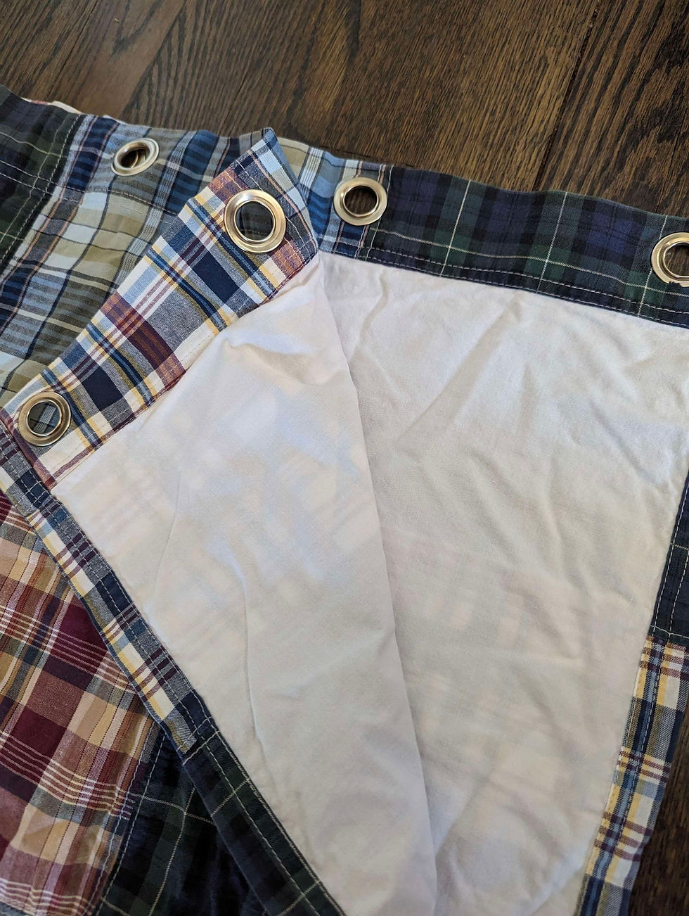 Thumbnail: Vintage Nautica Madras Plaid Patchwork Shower Curtain Cotton Lined
