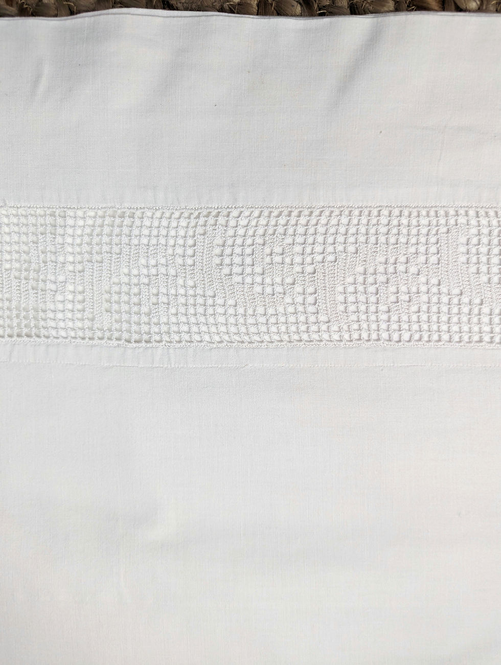 Thumbnail: Vintage Full White Flat Sheet Crochet Insert 80x84