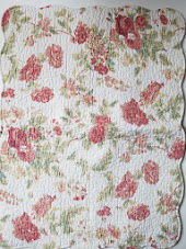 Cream Rose Green Floral~ Quilted Standard Sham