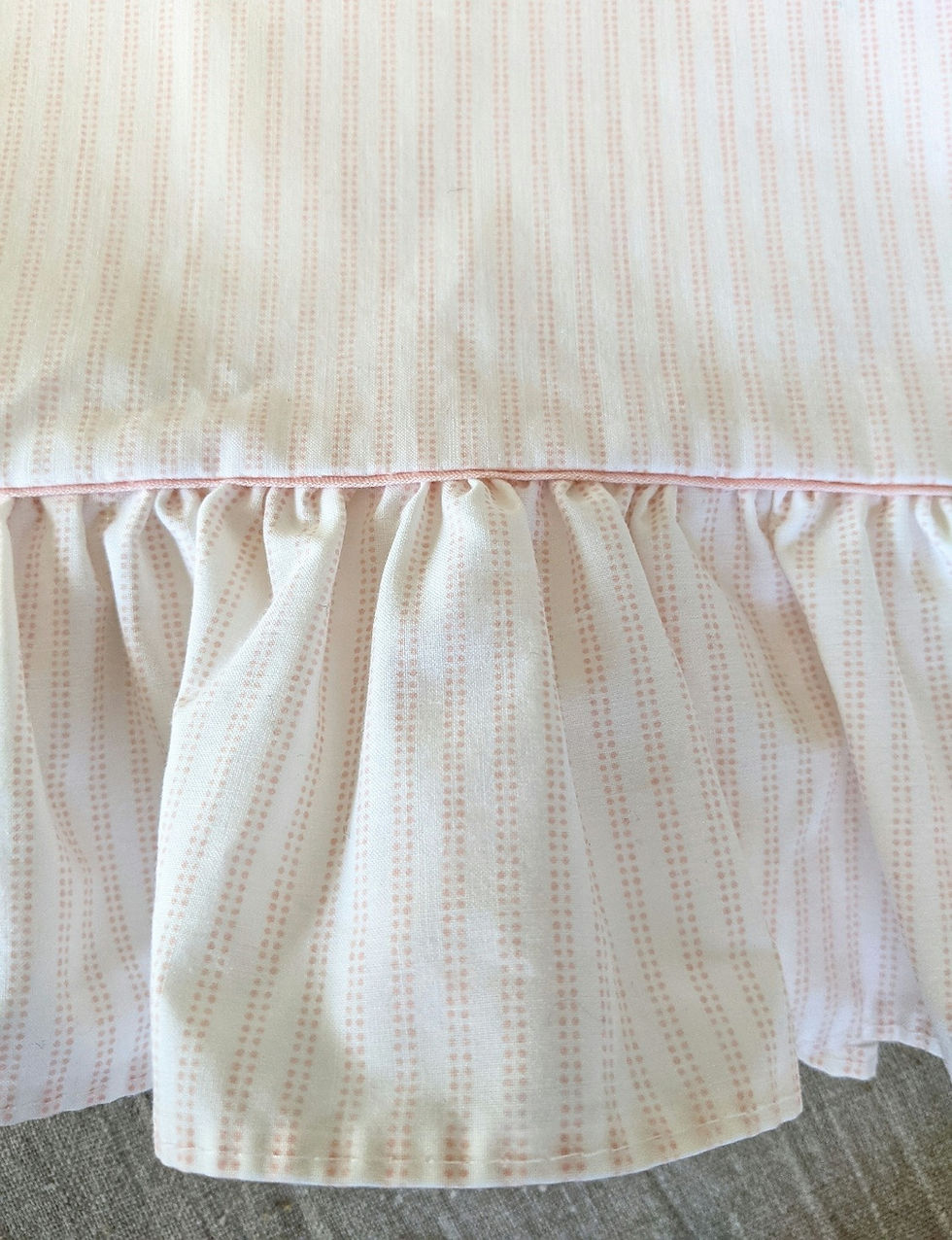 Thumbnail: Laura Ashley Twin Flat Sheet Pink White Ticking Ruffled
