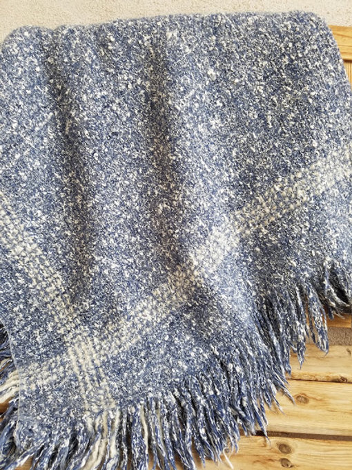 Wool Lap Blanket ThrowDenim Blue and Cream