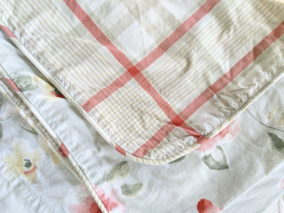 Thumbnail: Eddie Bauer Full Size Duvet Cover Floral and Plaid Green White Pink